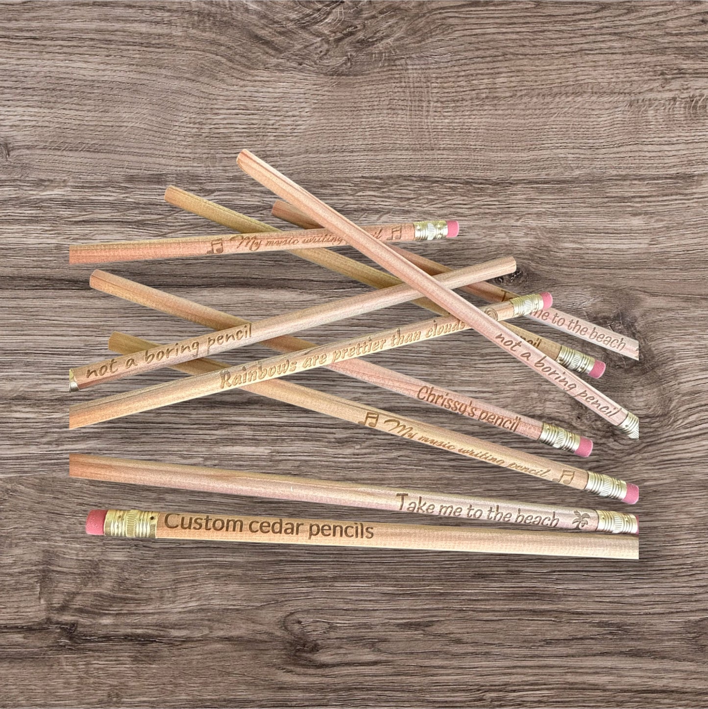 Personalized custom all natural Barewood cedar natural #2 pencils set of 10