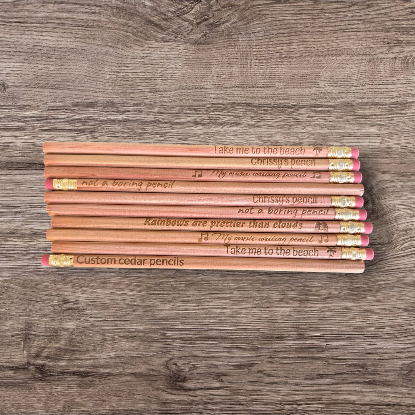 Personalized custom all natural Barewood cedar natural #2 pencils set of 10