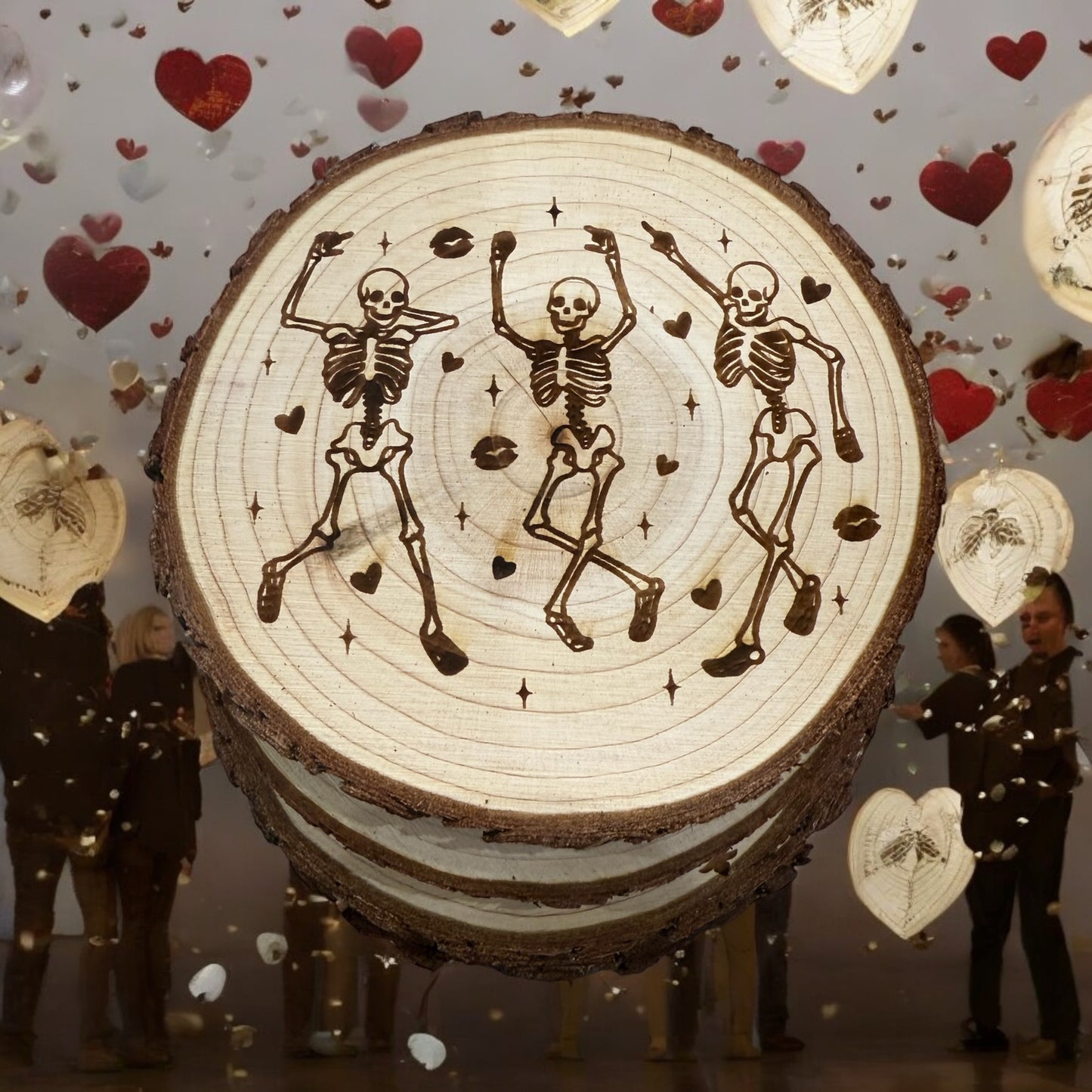 Dancing skeletons valentines day wood coaster set of 4